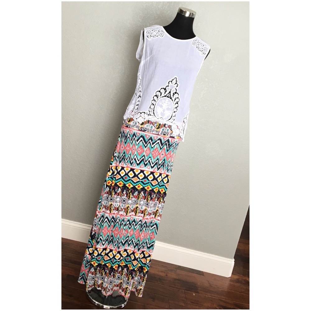 Cantata Tribal Multicolor Foldover Maxi Skirt